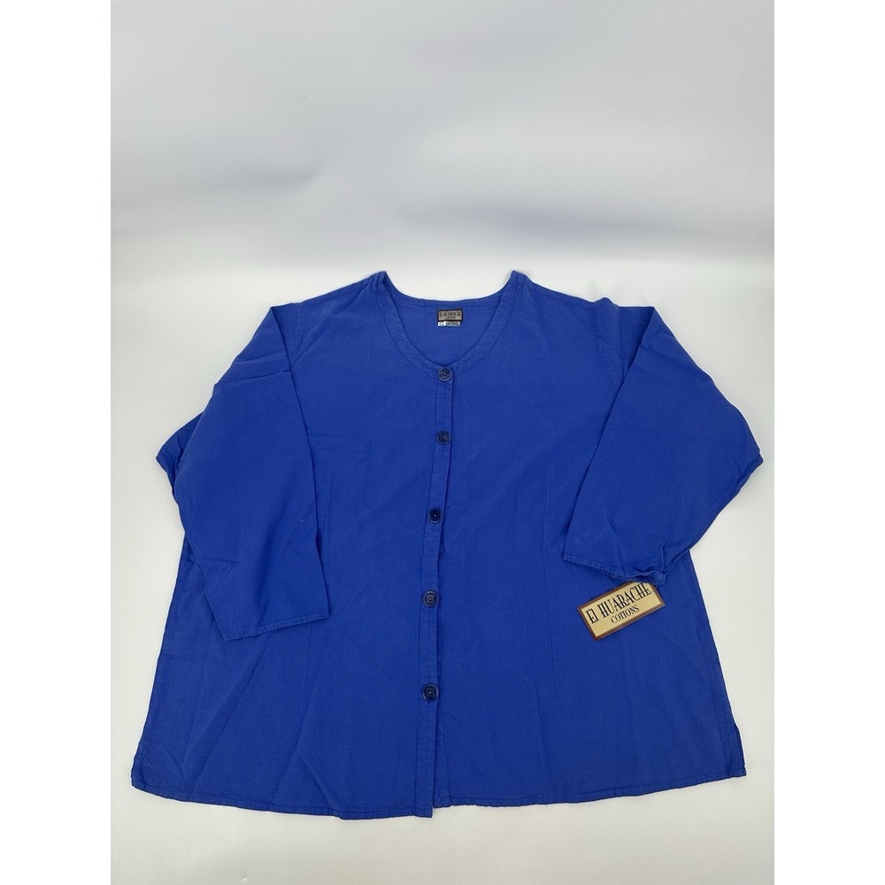 NWT El Huarache‎ Cottons Blue Button-Front Tunic Shirt Women's Large